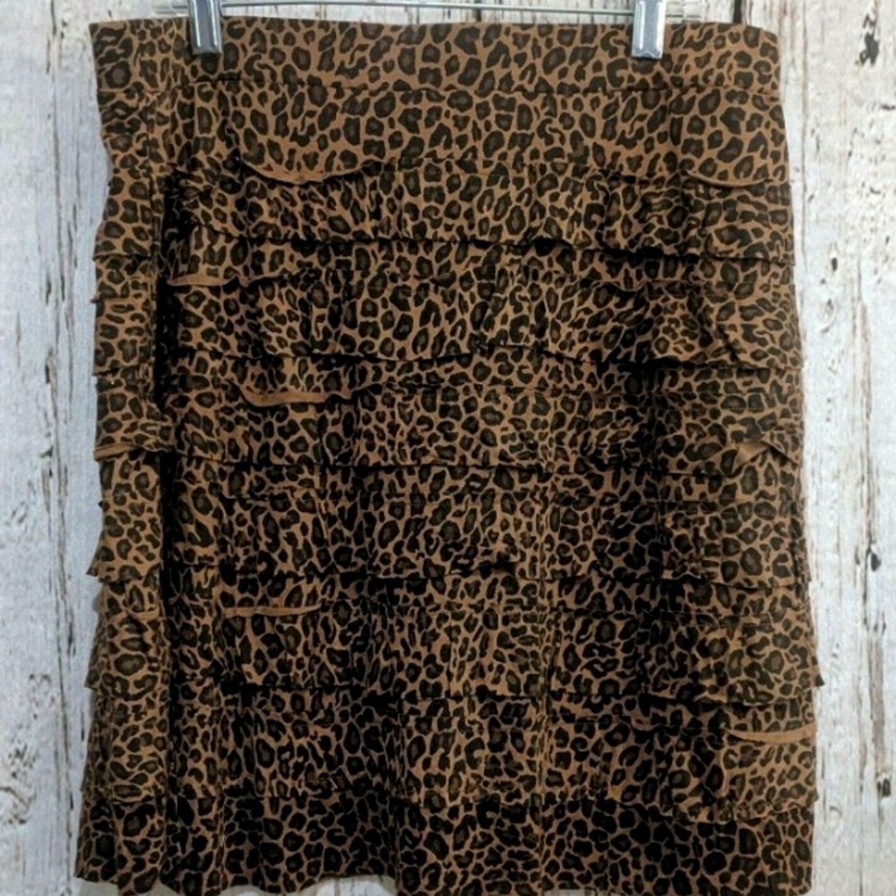 Women's Medium Charlotte Tarantola Tiered Skirt cheetah print brown‎ leopard new
